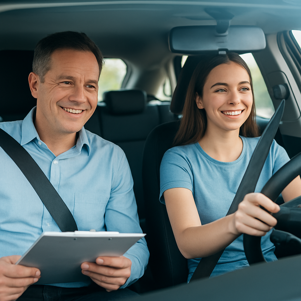 Driving instructor teaching a learner driver during a lesson in Rochdale